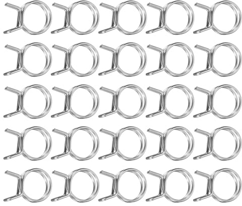 sourcing map 25Pcs 22mm/0.87inch Inner Dia Double Wire Spring Hose Clamp, Stainless Steel Adjustable Spring Clips for Hose Fuel Line Silicone Tube Water Pipe Air Pipe