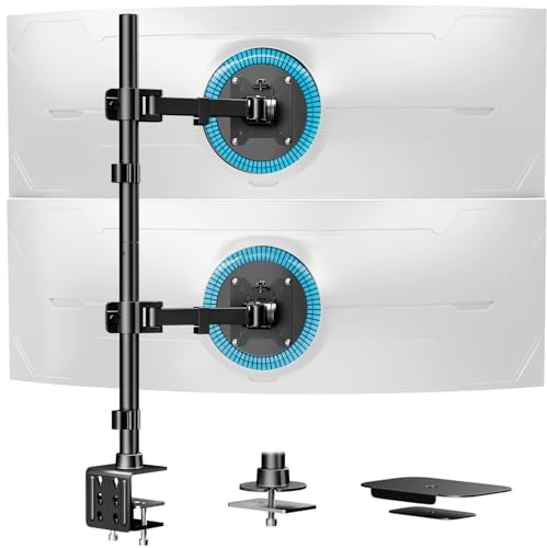 Dual Monitor Halterung für 17″–49″ Flach & Curved-Bildschirme, bis zu 20 kg pro Arm, Vollständig verstellbare Tischhalterung, Schnellwechsel-VESA, Integriertes Kabelmanagement & Platzsparendes Stap