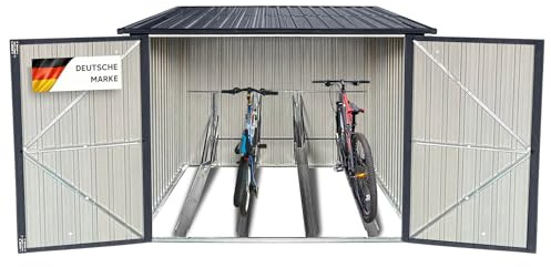ALBATROS XXL Fahrradgarage Metall wetterfest & abschließbar, für 4 Fahrräder & E-Bikes, Fahrradbox 229x203x162 cm, Fahrradunterstand aus verzinktem Stahl RAL7016 anthrazit, Gartenbox mit Zubehör