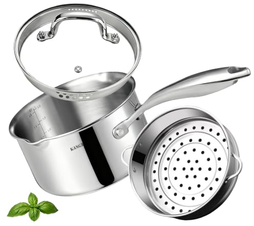 KANGXW 2QT Stainless Steel Pot with Steamer & Glass Lid