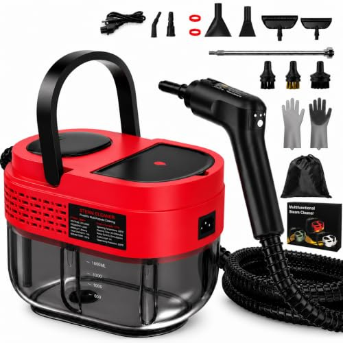 Steam Cleaner for Home, 15s Heat-Up, 1.2L Water Tank, 6-Level Adjustable Handle, Handheld Steam Cleaner for Car Detailing, Dirt, Furniture, Couch, Floor Tile, Bathroom, Bed Bugs, 9Pcs Accessories