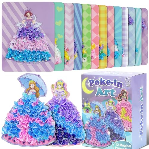 Galerie SV Poke Art Basteln Kinder, DIY Prinzessin Bastelset, 12 Magische Prinzessinnen und 9 Accessoires Prinzessin Bastelset Spielspielzeug Kreativsets Geschenk Mädchen 4 5 6 7 8 9 10 Jahre