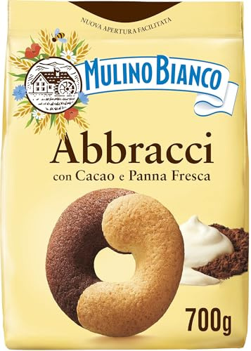 Mulino Bianco Biscotti Frollini Abbracci con Cacao e Panna Fresca, Senza Olio di Palma, Colazione Ricca di Gusto, 700 g (Confezione da 2)