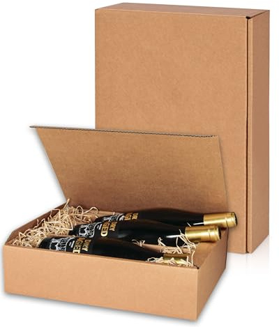 5x Flaschen Geschenkkarton - Geschenkverpackung für 3 Flaschen - natur - hochwertige Verarbeitung