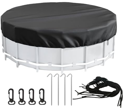 8ft/10ft/12ft Pool Cover | 420D Oxford Fabric Solar Pool Covers for Ground Pools with Cable, Ground Nail and Clips | Dustproof and UV Resistant Round Paddling Pools Cover for Hot Tub