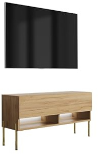 3E 3xE living.com Meuble TV 100 cm Chêne Craft, Pieds Droits dorés, LED Blanche, 100 × 32 × 52 cm