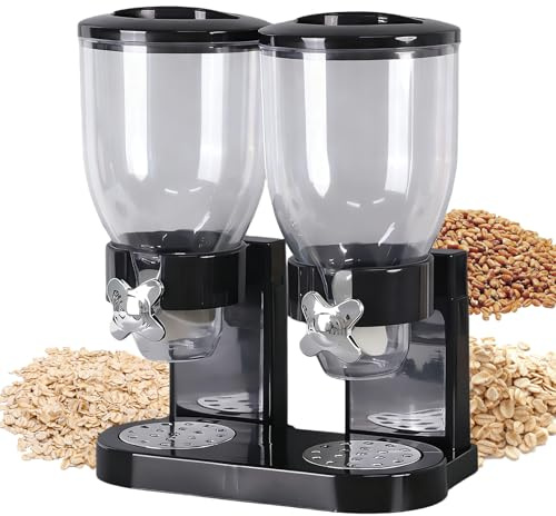 GOEDCH 2 Stück Müslispender Doppelt: 4L Lebensmittelspender, Transparenter Cerealienspender mit Doppelfass, Luftdichter Cornflakes Dispenser, für Küche Vorratsraum Müsli, Bonbons, 41×19.5 × 34cm