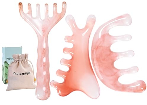 Papipapiqiao 3pcs Scalp Massage Tool Head Massager Gua Sha Comb for Face/Neck/Body/Eye Massage, Promote Lymphatic Circulation Gifts,Pink Resin,Prop 65 Tested Quality