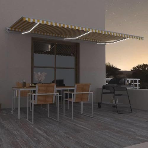 Tenda da sole automatica con sensore di vento e 600 x 300 cm – giallo/bianco per terrazza e giardino – alluminio verniciato a polvere e 100% poliestere con rivestimento in poliuretano – resistente