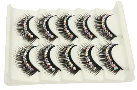 Cils de Scène Noirs 5 Paires en Fibre, Effet Yeux Agrandis | Maquillage des Cils, Cils Spectaculaires, Faux Cils Exagérés, Confortables, pour Performance et Halloween Party