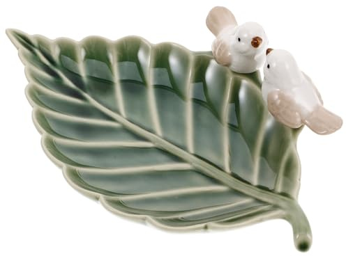 LALADEFIEE Plateau à Bijoux Design Créatif et Délicat Multifonctionnel et Céramique Vert D'oiseau et Feuille pour Rangement de Bijoux Décoration Maison