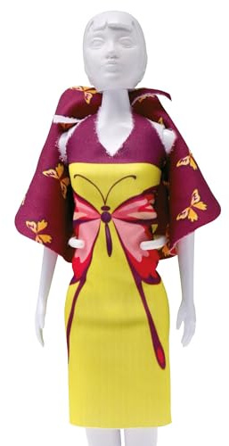 DRESS YOUR DOLL Mini Schneiderpuppe Nähset Anfänger Mit Stoff BUTTERFLY Modepuppen Kleidung Nähen Lernen für Kinder Kreatives Hobby für Zuhause ca. 30 x 39 cm Modedesign Puppe Fashion Design Kit
