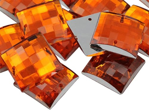 Allstarco 18mm Orange Hyacinth CH08 Square Flat Back Sew On Beads for Crafts Plastic Acrylic Rhinestones With Holes For Sewing, Clothing Embelishments, Costume Cosplays 25 Pieces