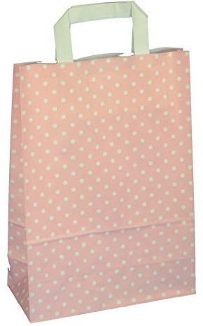 Papiertragetaschen Geschenktüten Papiertüten Tragetaschen Shopper Papier Polka Dots Punkte rosé rosa pink 32 + 12 x 40 cm (250)