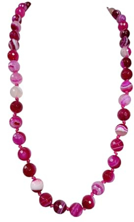 Collana Donna artigianale in Agata Fucsia, Pietra Naturale, Fatta a Mano, chiusura a ciambella