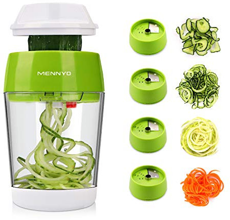 MENNYO Tagliatelle di verdure, spiralizer Legume Spaghetti Mandolina Cucina, Affettatrice per zucchine, carote, tagliatelle di verdure, cetrioli (verde)