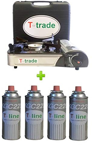 FORNELLO DA TAVOLO BISTRO DOPPIA CONNESSIONE (CARTUCCE A GAS O BOMBOLA) POTENZA 2.200 WATT + 4 CARTUCCE INCLUSE