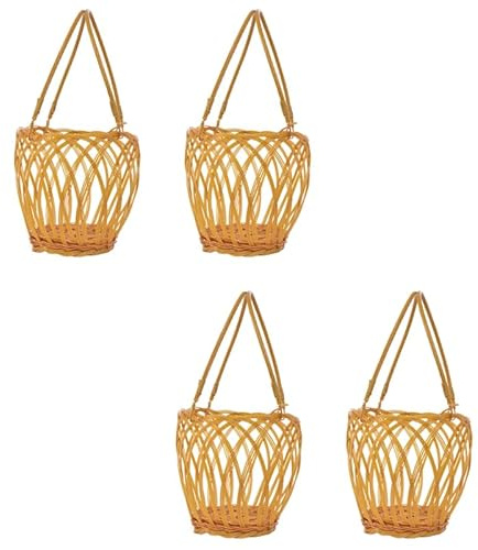 Zerodeko Vintage Imitation Rattan Wine Basket Set of 4 with Wire Reinforced Handles Portable Wine Bottle Storage Holders for Home Entertaining Party Decor 10.23X3.74X3.74In