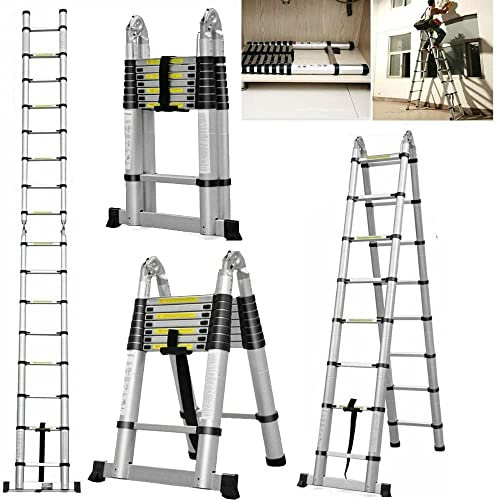 Scaletta Telescopica Pieghevole 2,5+2,5m, Scala Allungabile in Alluminio, Robusta, Multiuso, Portata 150 kg, EN131