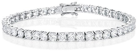 Diamond Treats Herrtennisarmband, massiv 925 sterling silver herrarmband med 4 mm AAA glittrande vita zirkonia stenar, stilrena herrarmband med presentlåda, 21,6 cm, Sterling