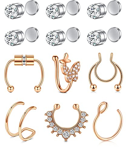Incaton Fake Septum Piercing Nasenring Edelstahl Fake Nasenpiercing Non Piercing Septum Tragus Clip Fake Piercing Nase Ring Hoop