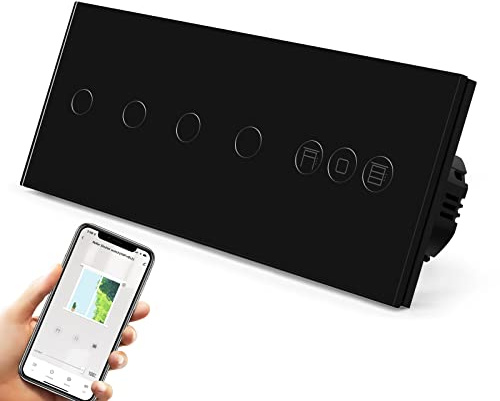 BSEED Smart Alexa Double Switch with Roller Shutter Switch, 2-Way Smart WiFi Touch Light Switch, Remote Control with Smart Life/Tuya App, Blind Switch Compatible with Alexa and Google Home, Black