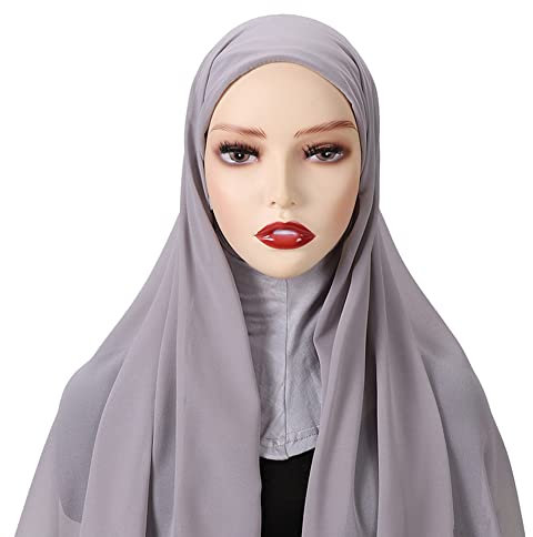 Hijab Kopftuch Damen Muslimisch,Einfarbiger Chiffon Hijab Kopftuch Schal Chemo Bandana mit integrierter Mütze islamische Stretch-Turban für Frauen Langer Schal Kopfbedeckung für Frauen,Hellgrau