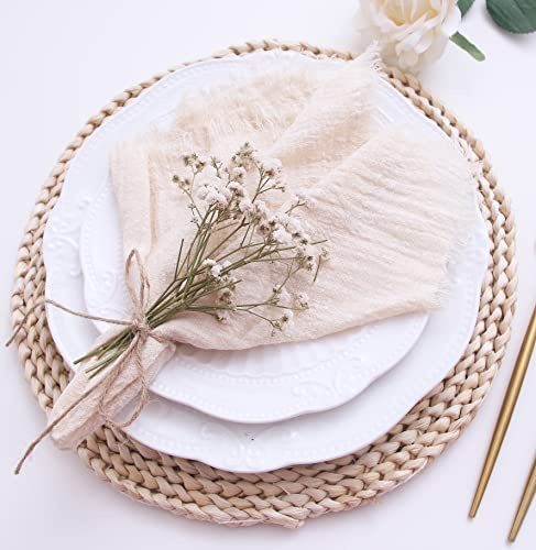 Stoffservietten mit Fransen, Seihtuch-Set, 12, 100% natürliche, weiche Baumwolle, waschbare Servietten, ideal für Hochzeiten, dekorativ, Dinnerpartys, Familienalltag (12 Stück, beige)