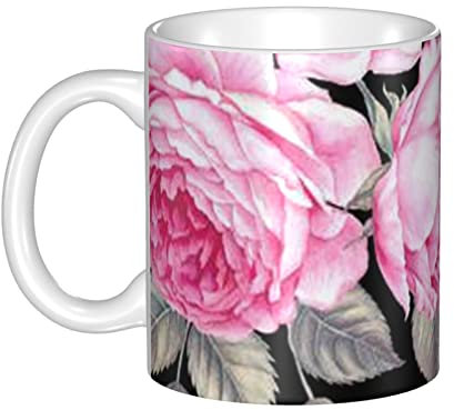 OCELIO Tazza da caffè in ceramica – regalo per gli amanti del caffè per moglie, mamma, compleanno, festa della mamma. 330 ml, adatta per caffè, tè, cacao caldo. Fiori rosa