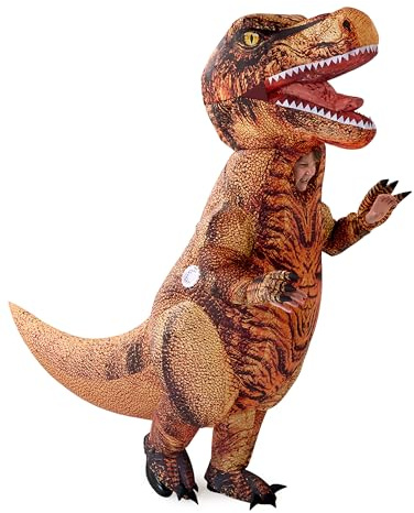 Spooktacular Creations Disfraz inflable para niños, disfraz inflable de T-rex realista de cuerpo completo, disfraz de dinosaurio marrón, divertido disfraz inflable de Halloween para fiestas