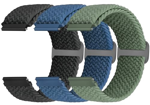 Yunshare Geflochtenes Elastisches Armband Schnellverschluss 18mm 19mm 20mm 22mm 24mm Nylon Uhrenarmband für Samsung/Garmin/Fossil/Amazfit/Huawei Watch Ersatzarmband Damen Herren, 3 Stück