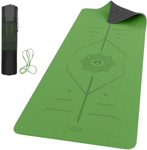 ROMIX Tappetino da Yoga Professionale Con Linee di Allineamento da 6 mm, Antiscivolo, Ultra Leggero, Resistente al Sudore, Ecologico, con Borsa Per il Trasporto e Cinghia, Per Donne e Uomini