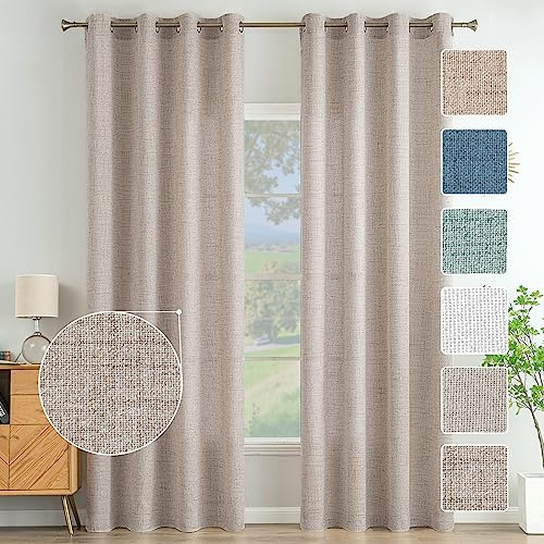 MIULEE Vorhänge Gardinen Ösenvorhang Leinenoptik 2er Set Khaki 140x145cm | Wohnzimmer Leinen Vorhang Boho Gardine mit Ösen Semi-transparent Leinenvorhang Curtains