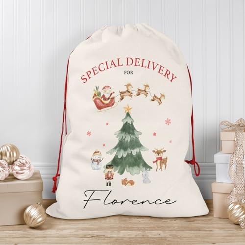 Personalised Christmas Sack | Add Any Name | Custom Christmas Stocking l Custom Christmas Sack For Kids, Children's, Personalised Santa Sack, Christmas Sack | Watercolour Christmas
