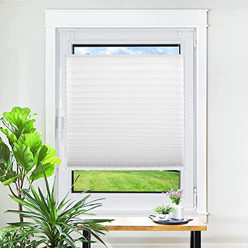 Homland Plissee ohne Bohren Klemmfix Weiß 80 x 30 cm(LxB), Plissees für Fenster und Tür, Jalousie Easyfix Plisseerollo mit Klemmträger Sonnenschutz und Sichtschutz lichtdurchlässig Rollo