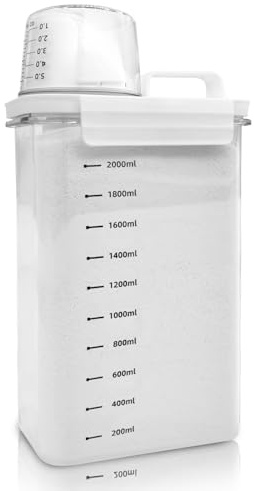 Cbilzxer Luftdichter Waschmittelspender Mit Messbecher, Waschpulver Aufbewahrungsbox, PET Kunststoff Klar, BPA-frei, mehrzweck-waschpulver-spender für Waschmittel, Getreide (2300ml)