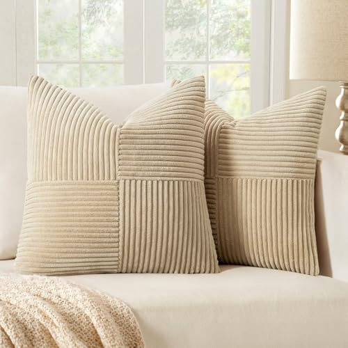 MIULEE Set di 2 Federe Cuscini per Divano in Velluto a Coste Moderno Morbido Decorativa Copricuscini per Divano Camera da Letto 40x40cm Beige