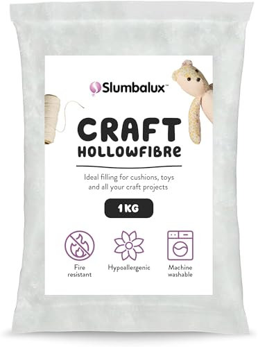 Slumbalux Hollowfibre Toy Stuffing 1kg Bag - 100% High Grade Fire Resistant Hollowfibre Pillow Filling for Soft Toys, Knitted Toys, Cushions, Home Décor & Crafting - Washable, 1KG