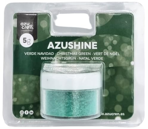 Azucren, Essbarer Glitter, Tortendekoration, Glitter für Getränke, Ideal zum Verzieren von Torten, Fondant, Buttercreme und Getränken, Farbe Weihnachtsgrün, 5 Gramm. AZUSHINE