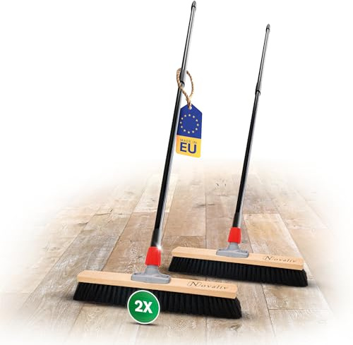 Novaliv Lot de 2 balais de 50 cm avec manche télescopique - Poils synthétiques - Balai fin - Avec manche - Balai industriel - Balai d'intérieur - Balai de chambre - Balai de terrasse - Doux