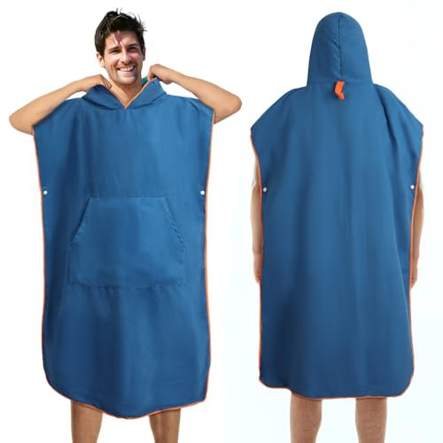 Jokisa Poncho Surf, Ligero, Compacto y de Secado Rápido, Toalla Poncho para Adultos – Poncho Playa, Microfibra Azul Marino / Verde, 117 x 88 cm