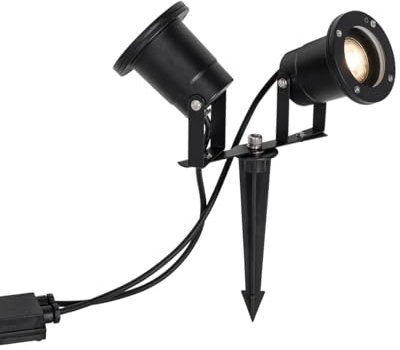 Qazqa classic-antique außen Erdspieß Strahler für den Garten - Basic - Schwarz, max. 15W, Geeignet für LED, 35cm, IP65, Rund, 2-flammig