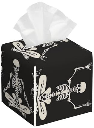 Taschentuchbox mit Totenkopf-Motiv, bedruckt, quadratisch, Leder, für Zuhause, Hotel, Auto, Büro