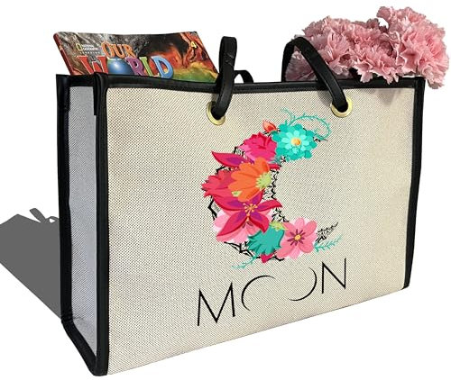 sumayin Grande borsa tote in tela, per moglie, amica, coppie, sposa, addio al nubilato, mamma, nonna, regali personalizzati, Stile mandala, fiore e luna