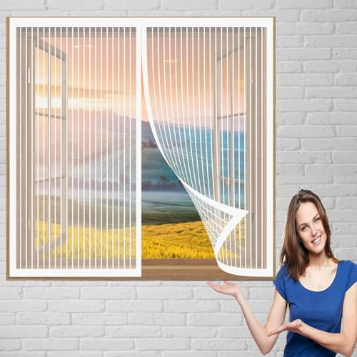 Insektenschutztür Fliegenschutz 165 x 86 cm Fliegengitter Fenster Einfache Installation Auto Schließen Magnetvorhang für Balkontür Terrassentür, Weiß