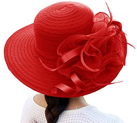2024 – Sonnenhut aus Netzstoff, Blumentemperament, Hochzeitskleid, große Krempe, modischer Hut für Damen, Gartenarbeit, Damenhut, rot, Einheitsgröße