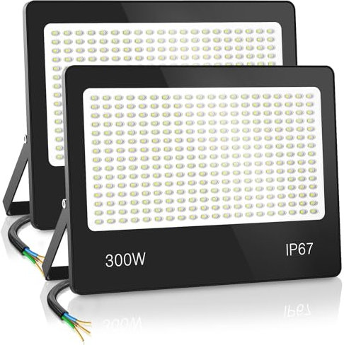 HAPYLUMI LED Strahler Außen 300W 30000LM, 2 Stücke Superhell LED Scheinwerfer Kaltweiß 6500K AC 85-265V, IP67 Wasserfest Fluter Aussenstrahler für Garten Hinterhof Garage