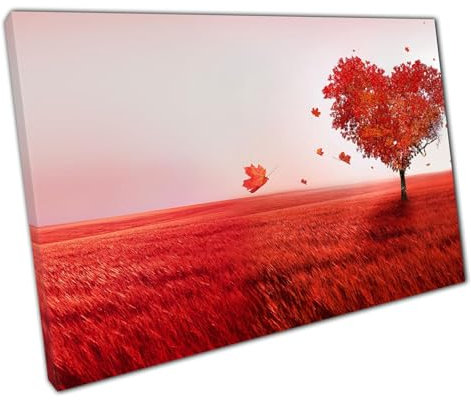 PVPQPR Kunstdruck auf Leinwand, romantisches rot blühendes Herz, Baum, Wandgemälde mit Valentinstagsmotiv, Bild für die Dekoration im Home-Office, 80 x 120 cm (31 x 47 Zoll), mit Rahmen