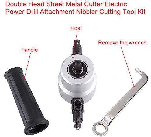 Taglierina per Lamiera, Kit di Utensili Taglio Roditore Elettrico a Doppia Testa per Acciaio, Alluminio, Rame, Punta 8 Mm, Regolabile a 360°, Superfici Piatte Curve