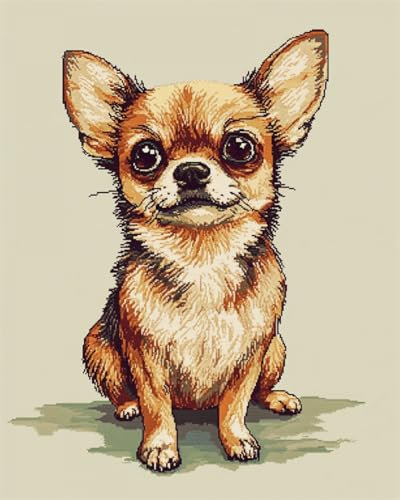 N.LANSHAN DIY Knüpfteppich Knüpfkissen-Set Mit Chihuahua-Hundenmotiv，Cartoon-Hund，Knüpfteppich-Set，Stickset，Knüpfteppich Für Anfänger，Bastelsets，Dekoration 55x75cm
